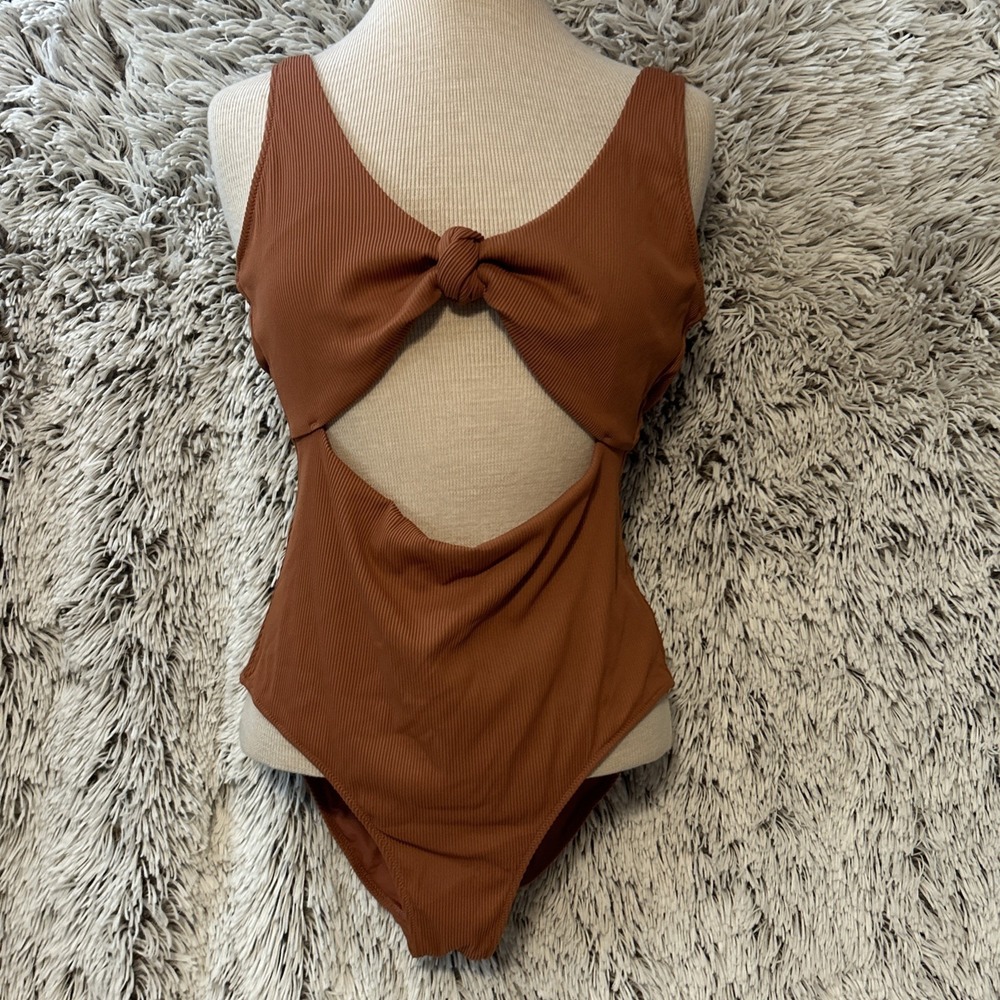 Brown Cutout One-Piece Swimsuit
